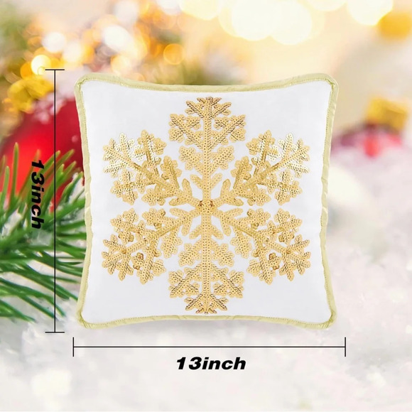 Decoration Throw Pillow Square Snowflakes Plush Pillow 13"x13" White - Picture 7 of 13